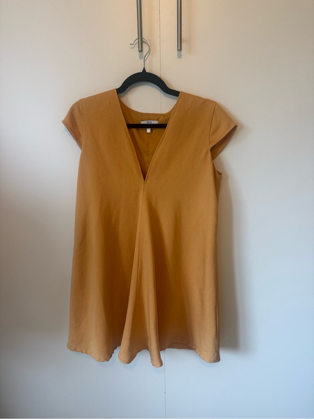 Mustard V-Neck Cap Sleeve Dress, size M